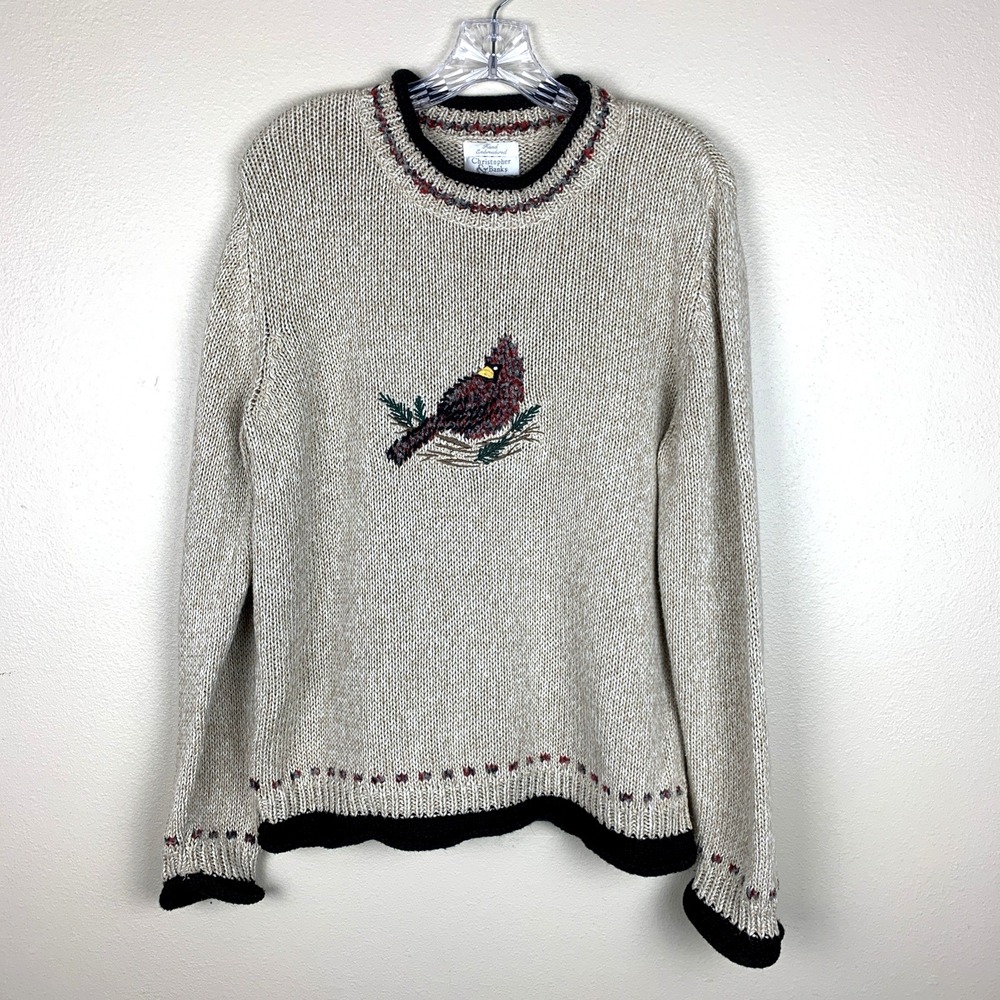 Christopher & Banks Sweater Size XL Christmas Bird Holiday Cottagecore Grandma